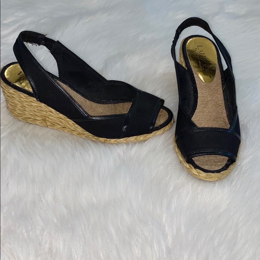 Ralph Lauren black and gold wedges